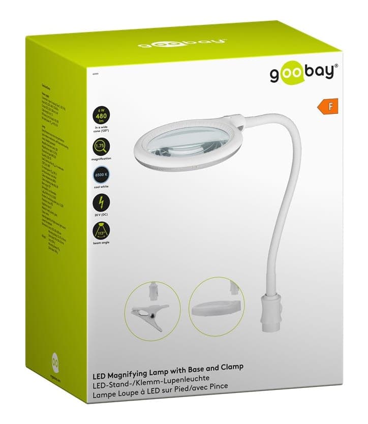 GOOBAY μεγεθυντικός φακός 60359 με κλιπ & βάση, LED, 3 διόπτρες, λευκός 6