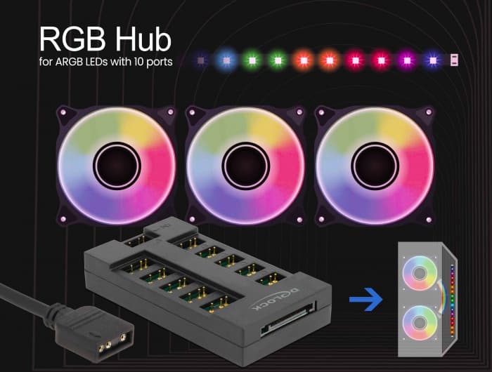 DELOCK RGB hub 64128 για ARGB LEDs, 10 θύρες, μαύρο 2