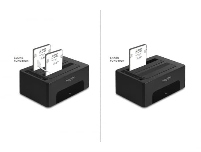 DELOCK docking station για 2.5" ή 3.5" SATA HDD/SSD 64187, 2 θέσεων, 5Gbps, clone/erase function, μαύρο 3