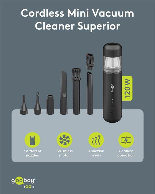 GOOBAY 2 σε 1 σκουπάκι χειρός & air duster 77829, 120W, 6000mAh, μαύρο 3