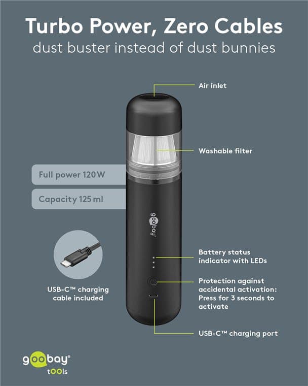 GOOBAY 2 σε 1 σκουπάκι χειρός & air duster 77829, 120W, 6000mAh, μαύρο 5