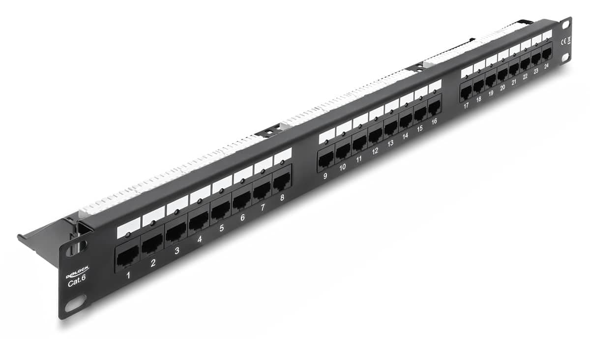 DELOCK patch panel 91087 για rack 19", 1U, 24 θυρών, CAT 6 UTP, με LED, μαύρο