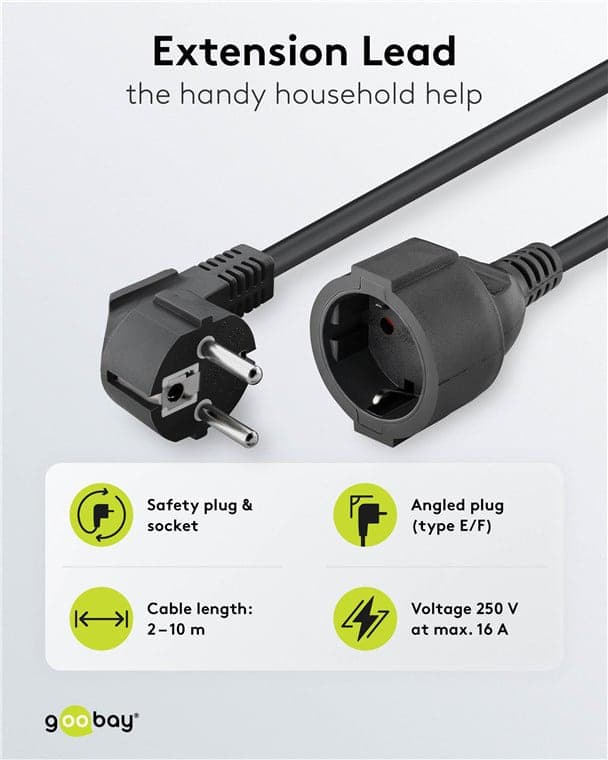 GOOBAY μπαλαντέζα προέκταση ρεύματος 93095, schuko, 3x 1.5mm², 10m, μαύρη 2