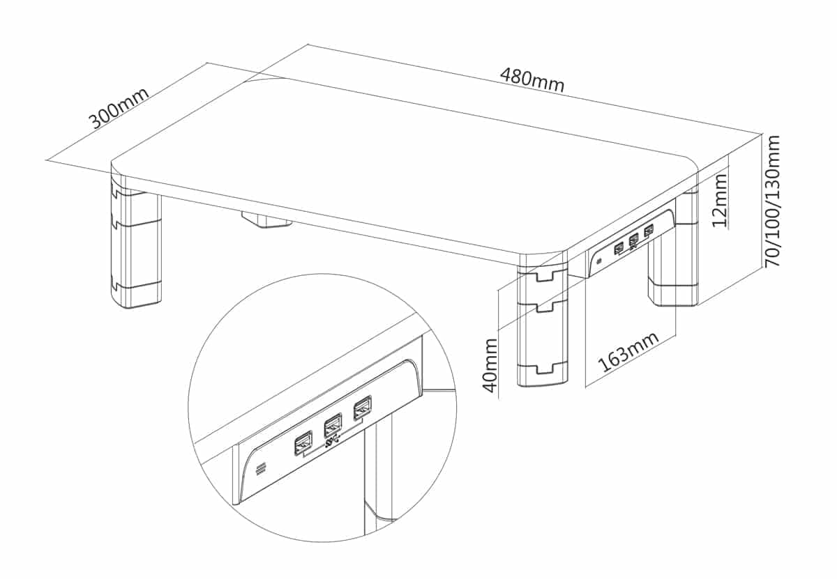 BRATECK επιτραπέζια βάση AMS-7 για οθόνη 17-32", 3x USB 3.0, 20kg 5