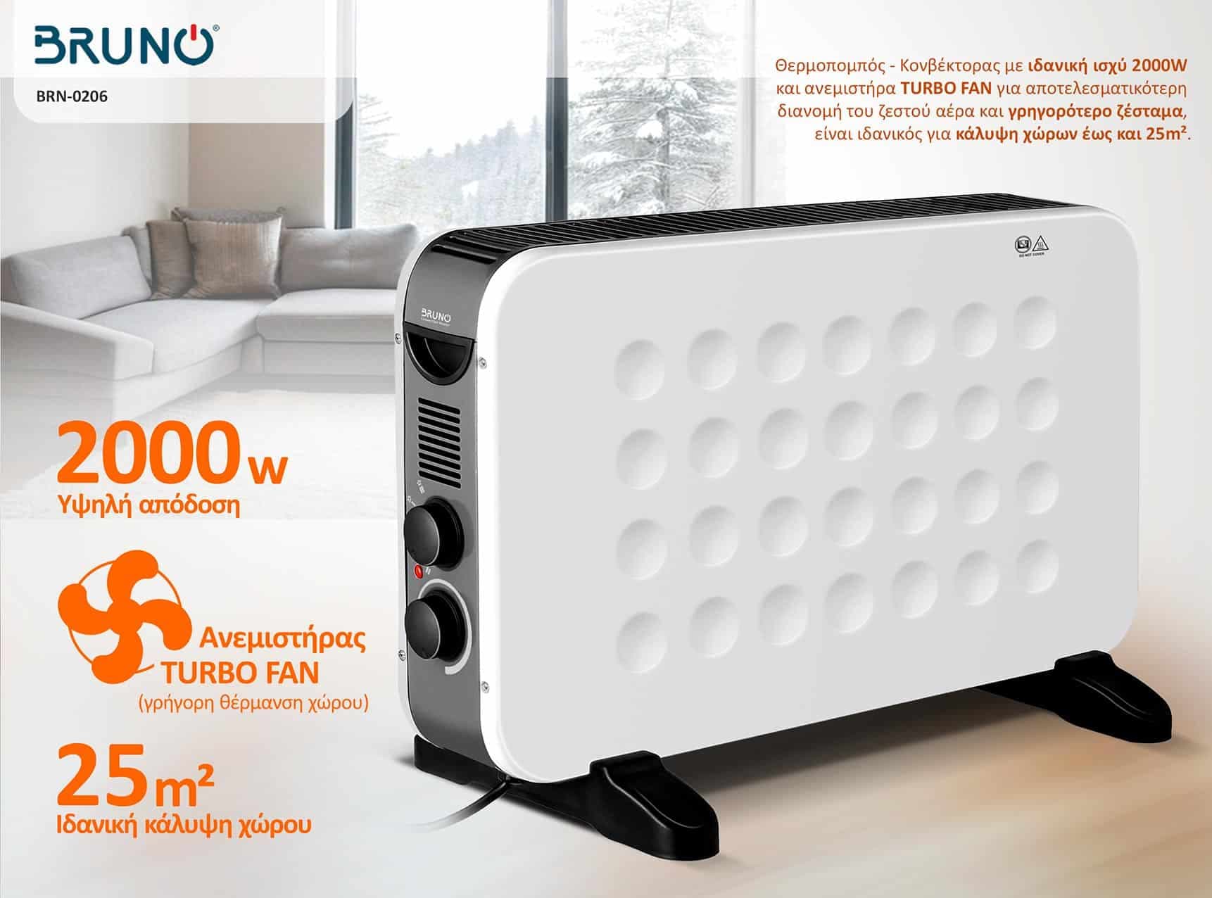 BRUNO θερμοπομπός BRN-0206, 2000W, με θερμοστάτη & ανεμιστήρα, λευκός 2
