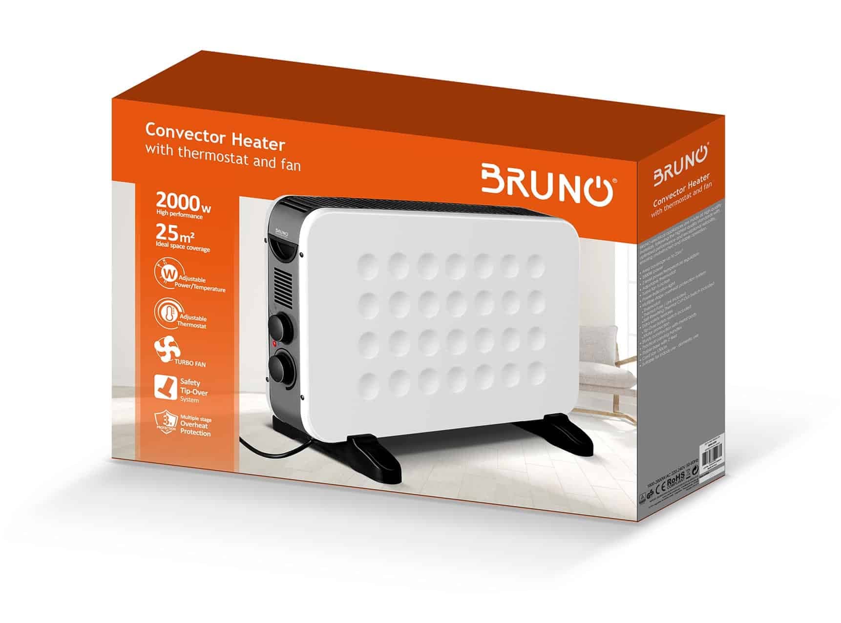 BRUNO θερμοπομπός BRN-0206, 2000W, με θερμοστάτη & ανεμιστήρα, λευκός 7