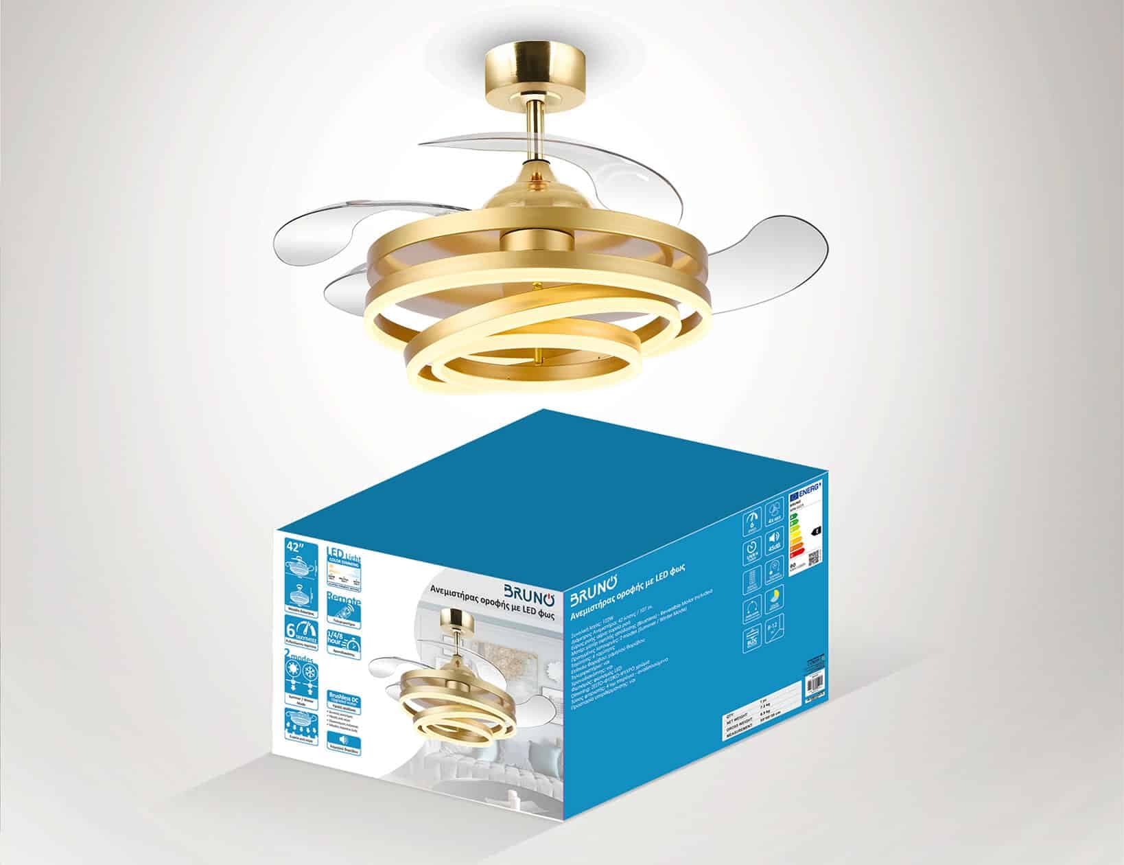 BRUNO ανεμιστήρας οροφής με LED φως BRN-0225, AC 122W, 42", Φ107x47εκ, χρυσός 7