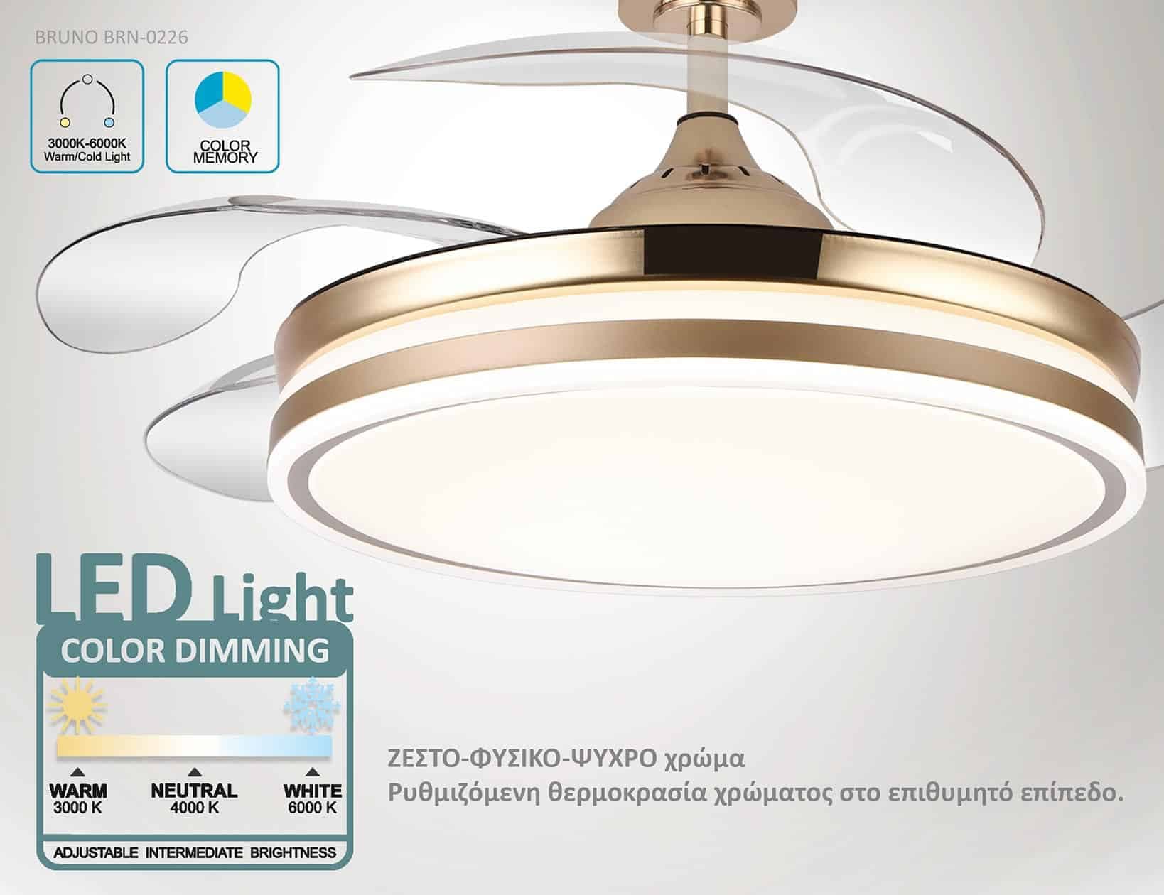 BRUNO ανεμιστήρας οροφής με LED φως BRN-0226, AC 82W, 42", Φ107x47εκ, χρυσός 5