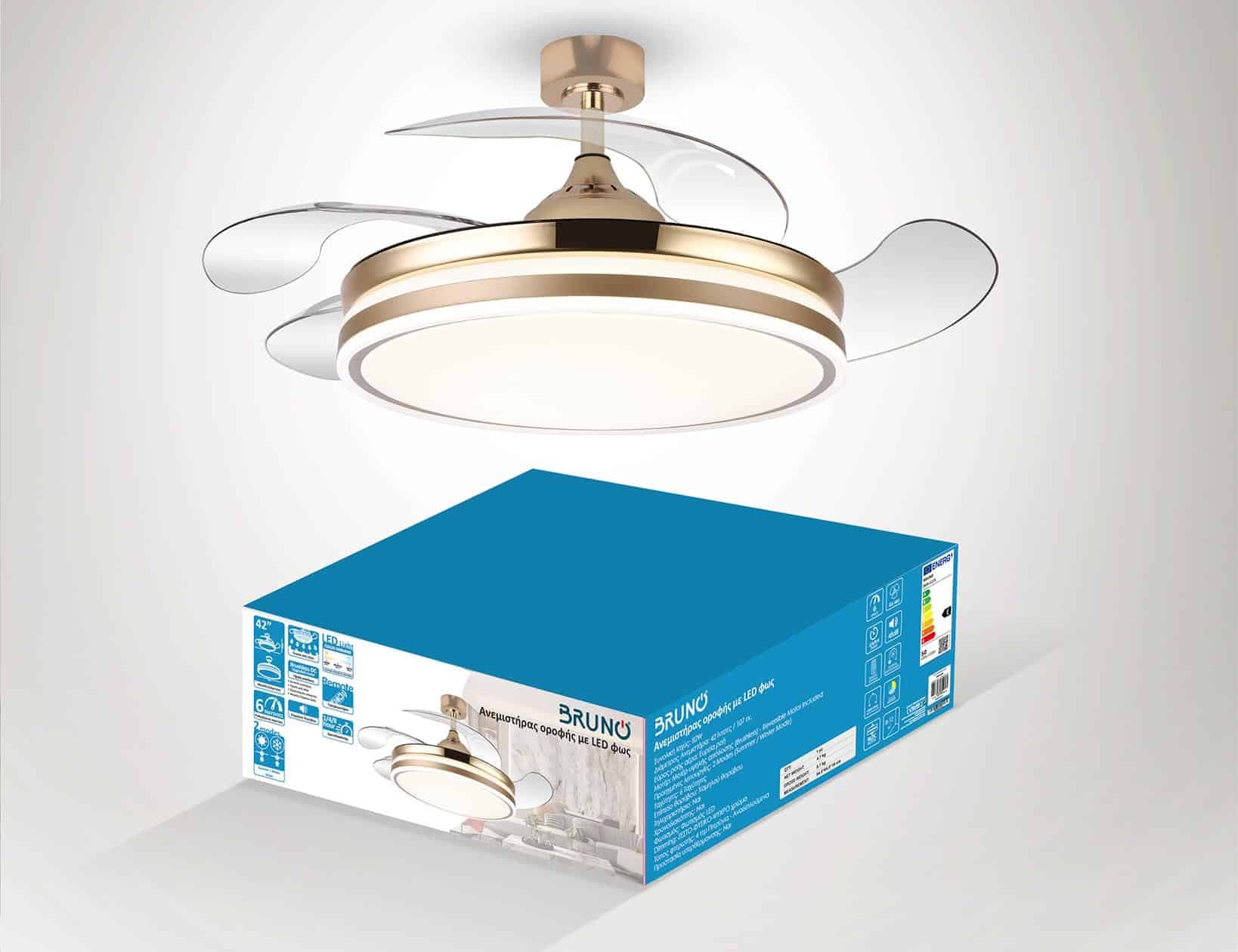 BRUNO ανεμιστήρας οροφής με LED φως BRN-0226, AC 82W, 42", Φ107x47εκ, χρυσός 7