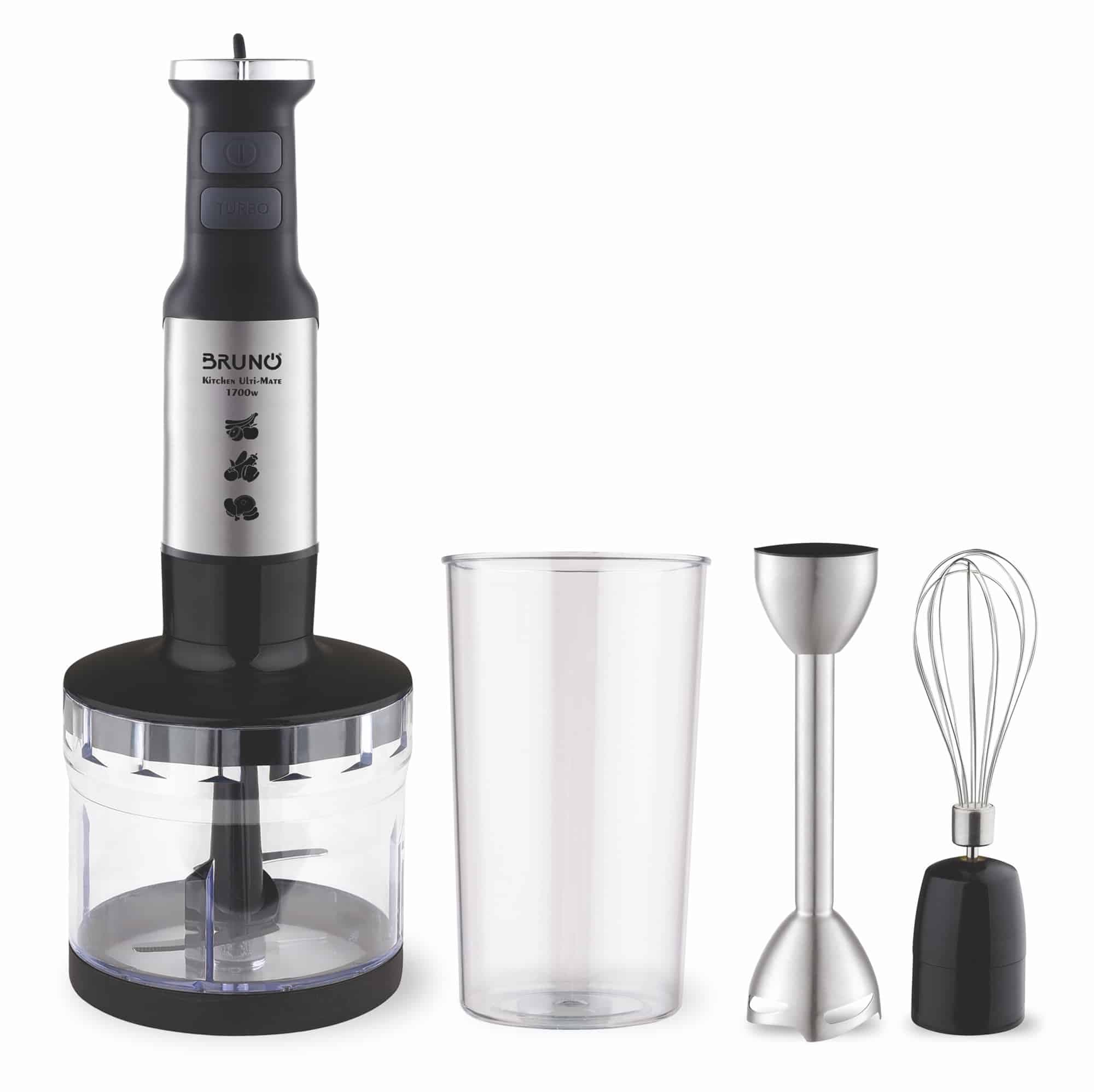 BRUNO ραβδομπλέντερ BRN-0250, 1700W Σετ 3 σε 1, ρυθμιζόμενη ταχύτητα, 4 λεπίδες, inox-μαύρο
