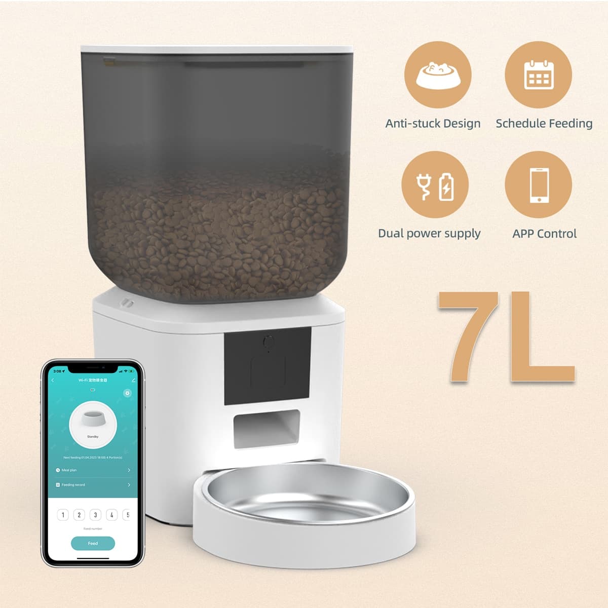 BRUNO smart ταΐστρα κατοικίδιων BRN-0269, 7L, WiFi, λευκή 3