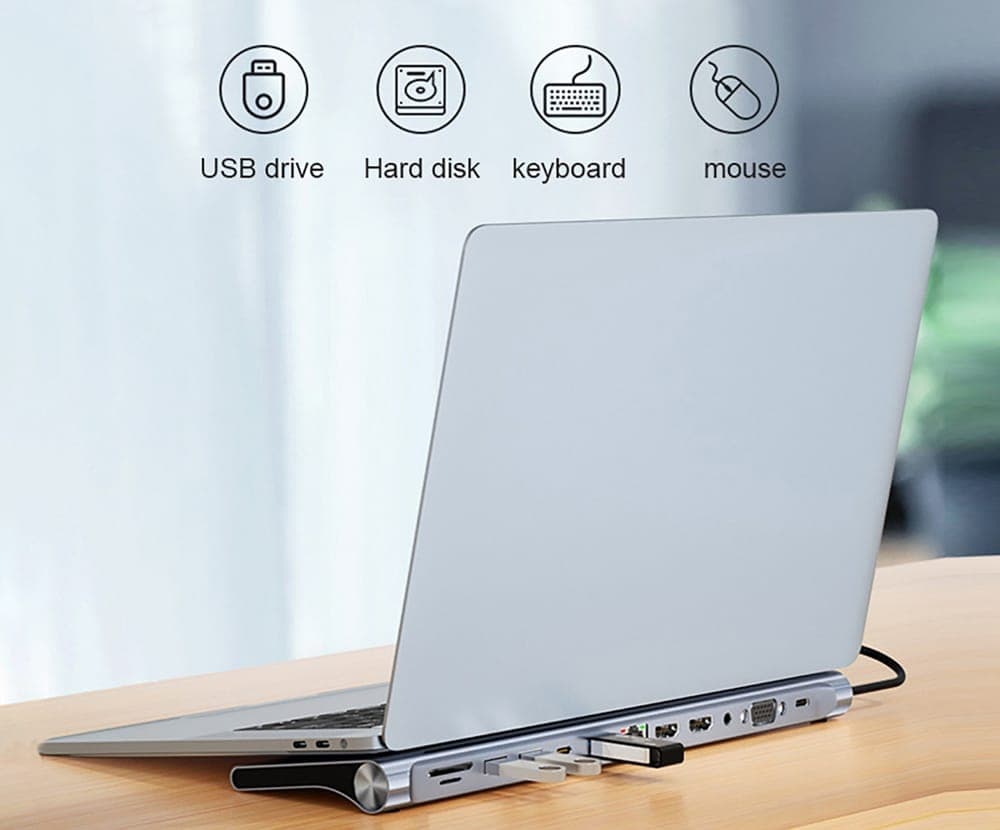 POWERTECH docking station BYL-2003U2, 12 θυρών, βάση laptop, USB-C, γκρι 3