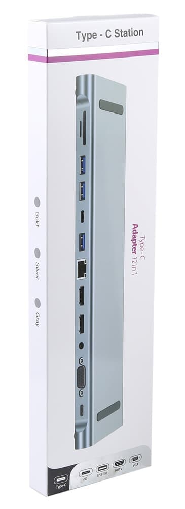 POWERTECH docking station BYL-2003U2, 12 θυρών, βάση laptop, USB-C, γκρι 5