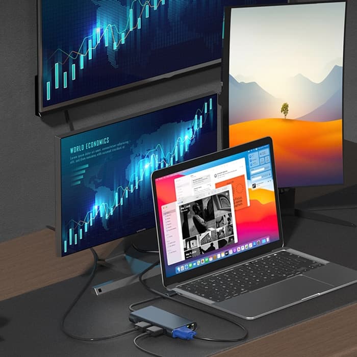 POWERTECH docking station BYL-2311 8 θυρών, USB-C σύνδεση, 100W PD, γκρι 3
