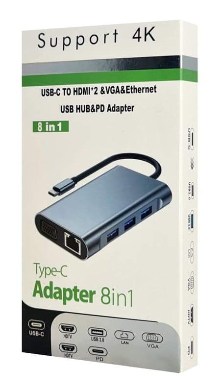 POWERTECH docking station BYL-2311 8 θυρών, USB-C σύνδεση, 100W PD, γκρι 7