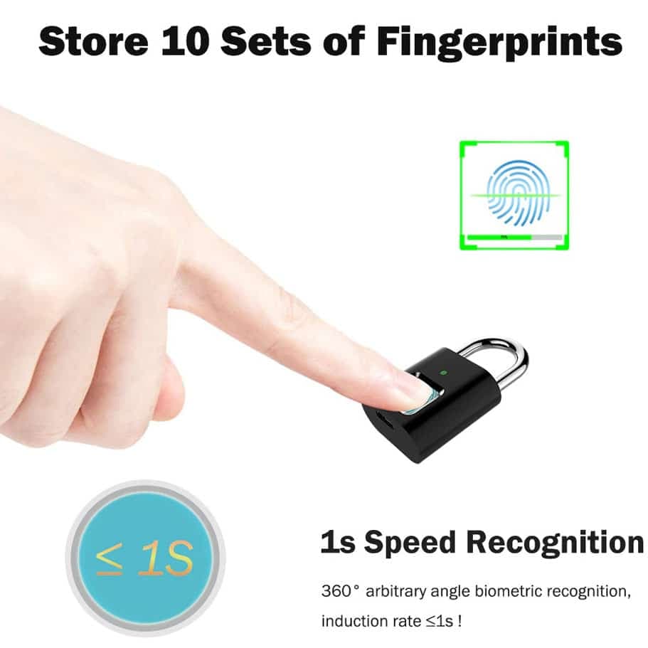 Λουκέτο ασφαλείας με fingerprint CTL-0021, 50mm, μεταλλικό, μαύρο 2