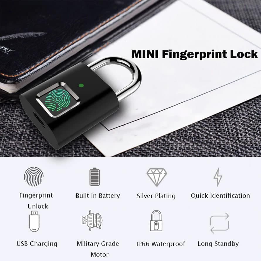 Λουκέτο ασφαλείας με fingerprint CTL-0021, 50mm, μεταλλικό, μαύρο 3