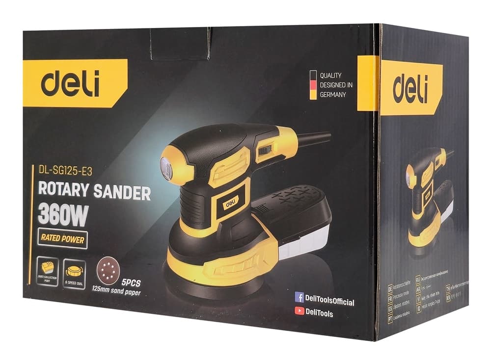 DELI έκκεντρο τριβείο DL-SG125-E3, 360W, Φ125mm, ρυθμιζόμενη ταχύτητα & συλλέκτη 3