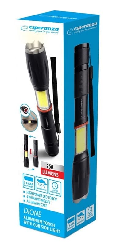 ESPERANZA φορητός φακός LED EOT070, 250lm, IPX3, zoom, με μαγνήτη, μαύρος 6