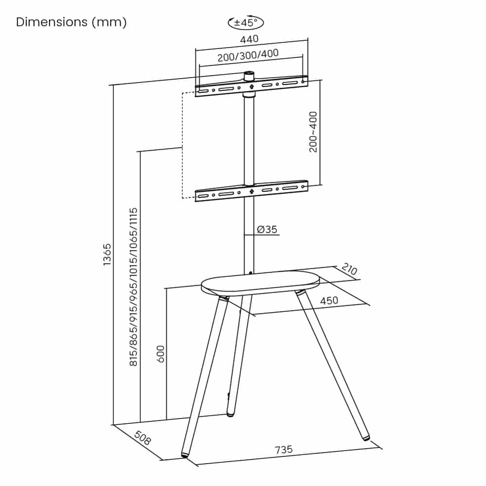 BRATECK βάση τηλεόρασης δαπέδου FS28-44F-04, 43-65", έως 35kg, με ράφι 6