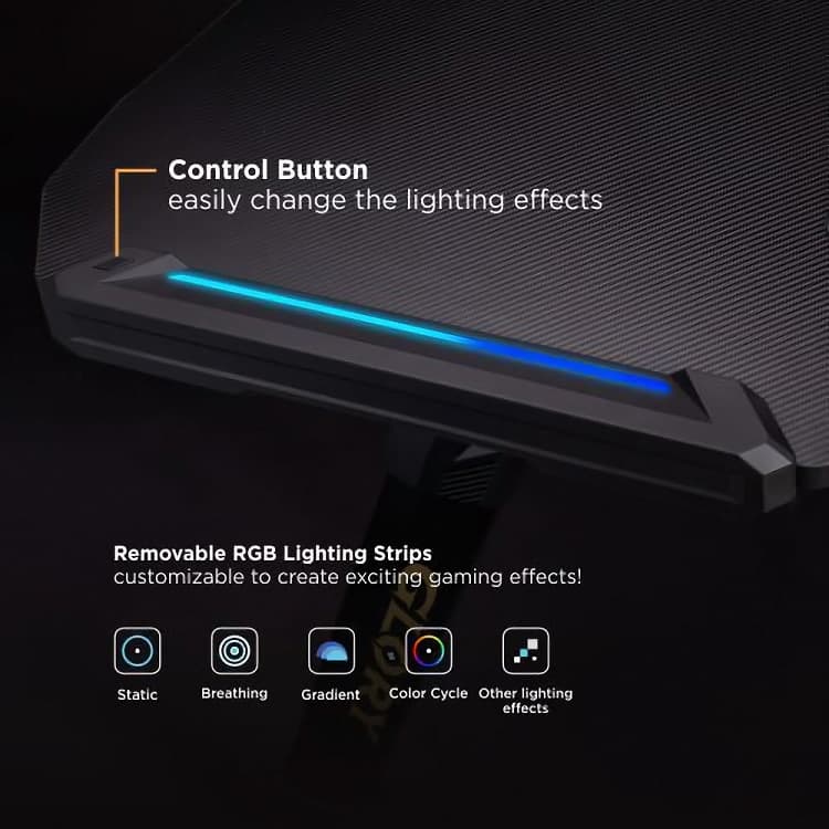 BRATECK gaming γραφείο Glory GMD04-1S, 1200x600mm, RGB, μαύρο 2