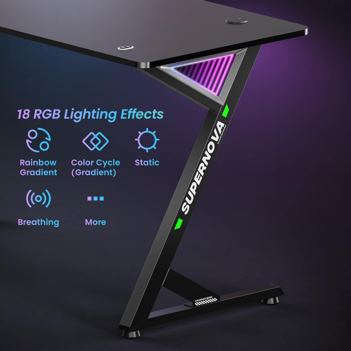 BRATECK gaming γραφείο GMD14-1 με RGB φωτισμό, 120x60x75cm, μαύρο 3