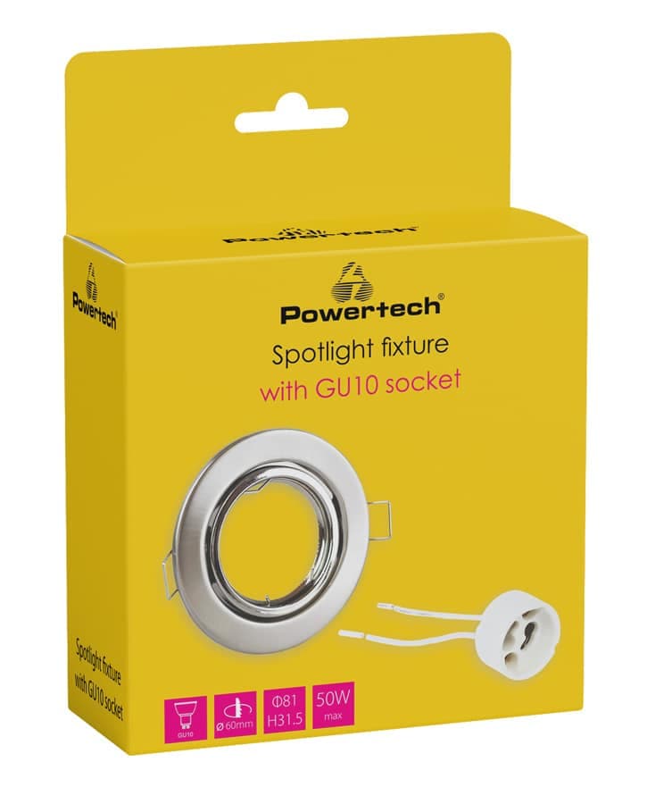 POWERTECH μεταλλικό πλαίσιο spot & ντουί GU10-003, χωνευτό, 81x31.5mm 2