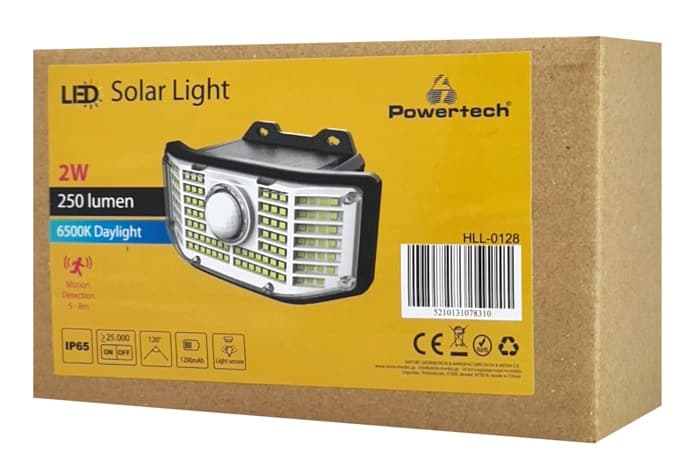 POWERTECH LED ηλιακό φωτιστικό HLL-0128 με αισθ/ρα κίνησης, 2W, 1200mAh 5
