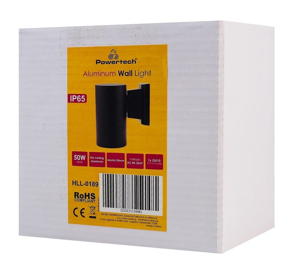 POWERTECH φωτιστικό τοίχου HLL-0189 για GU10 λάμπα, μεταλλικό, IP65, μαύρο 6