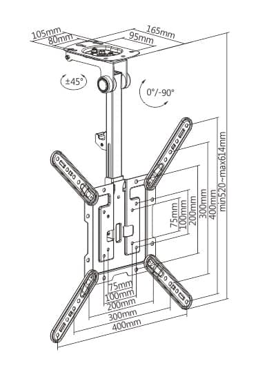 BRATECK βάση τηλεόρασης οροφής LCD-CM344, 23-55", έως 20kg 5