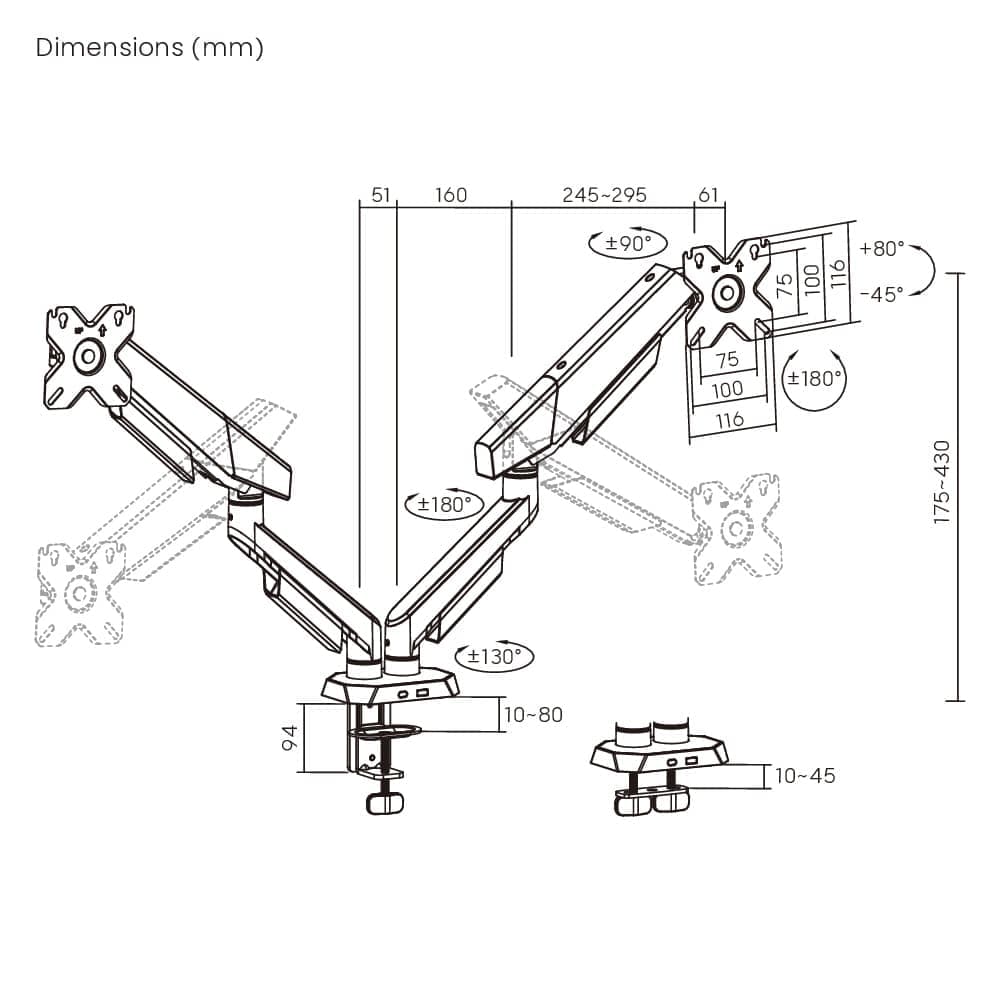 BRATECK βάση γραφείου για 2x οθόνες LDT114-C024, 17-35", έως 12kg 5