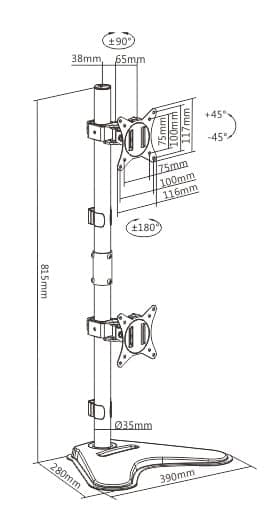 BRATECK βάση γραφείου για 2x οθόνες LDT66-T02V, 17-32", έως 9kg 5