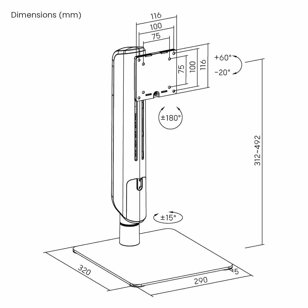 BRATECK βάση γραφείου οθόνης LDT70-T01, 17-49", έως 18kg, heavy duty 7
