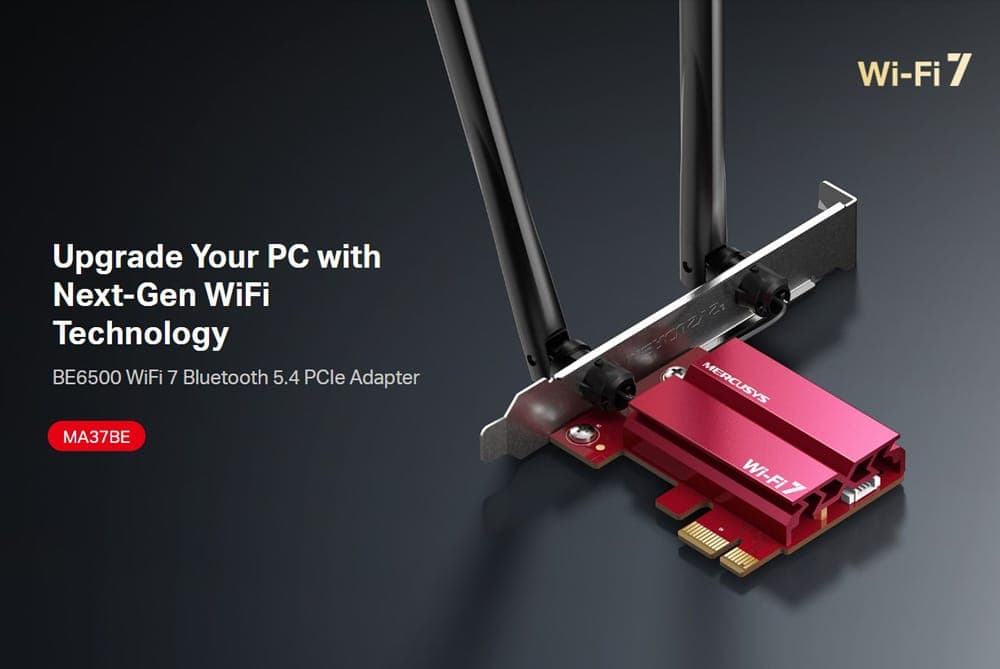 MERCUSYS κάρτα δικτύου WiFi 7 & Bluetooth MA37BE, 6500Mbps BE6500, PCIe, V1.0 2