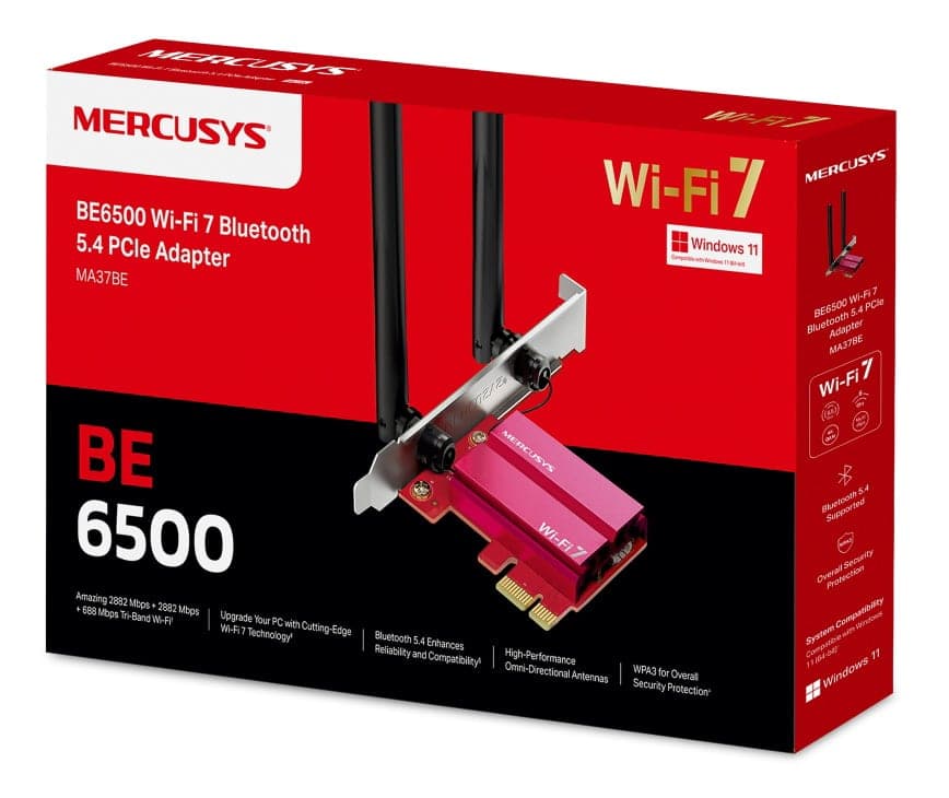 MERCUSYS κάρτα δικτύου WiFi 7 & Bluetooth MA37BE, 6500Mbps BE6500, PCIe, V1.0 8