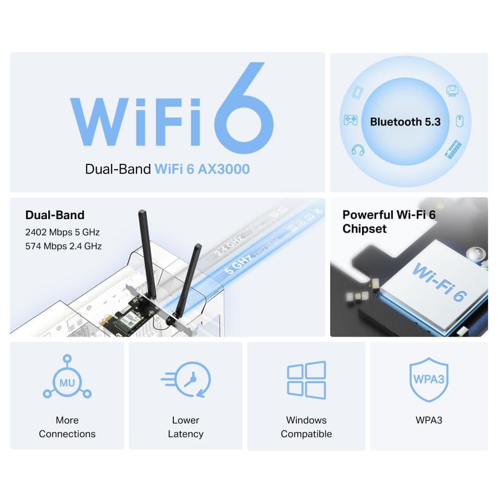 MERCUSYS κάρτα δικτύου WiFi 6 & Bluetooth MA80XE, 3000Mbps AX3000, PCIe, V2.0 3