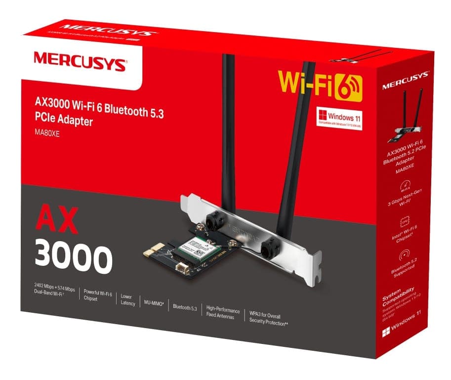 MERCUSYS κάρτα δικτύου WiFi 6 & Bluetooth MA80XE, 3000Mbps AX3000, PCIe, V2.0 7