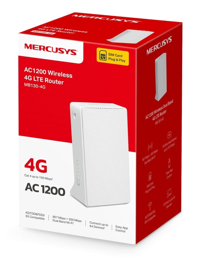 Δρομολογητής MERCUSYS MB130-4G, 4G, 1200Mbps AC1200, V1.0 8