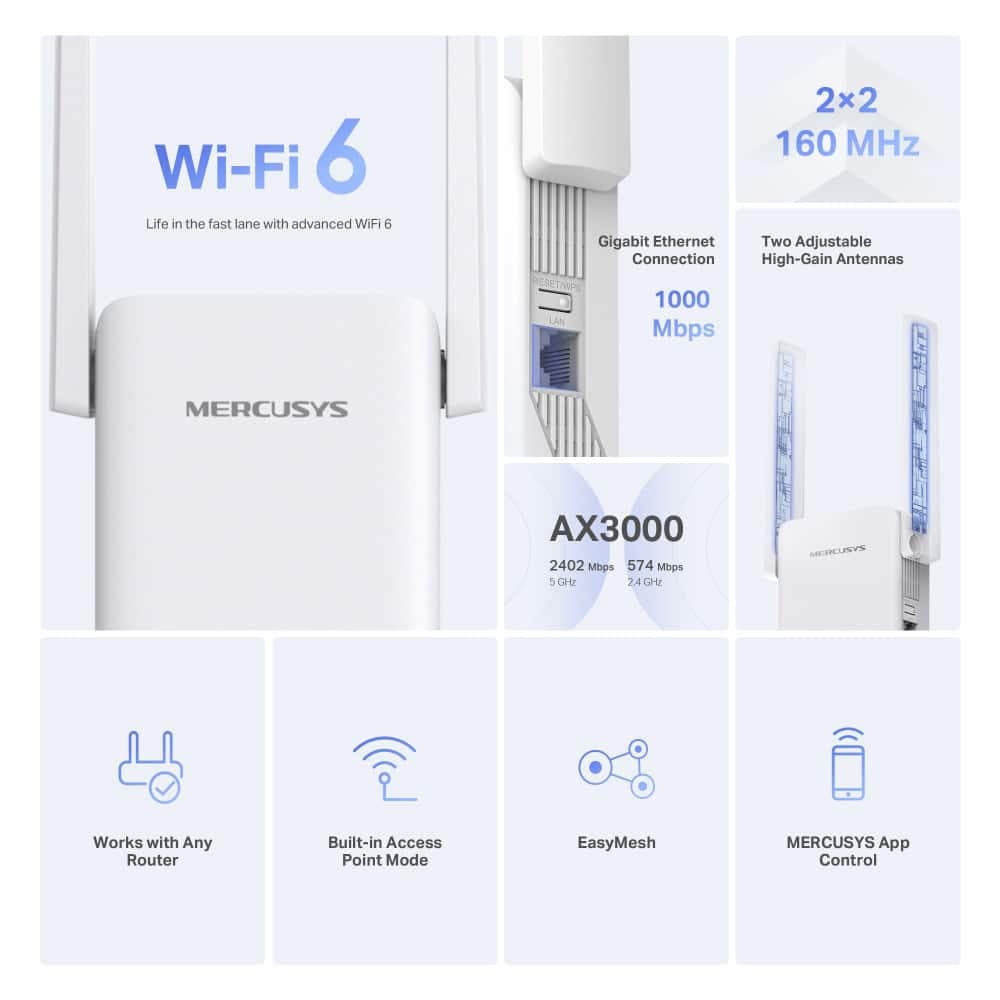 Επέκταση εμβέλειας MERCUSYS ME80X, WiFi 6, 3000Mbps AX3000, V1.0 3