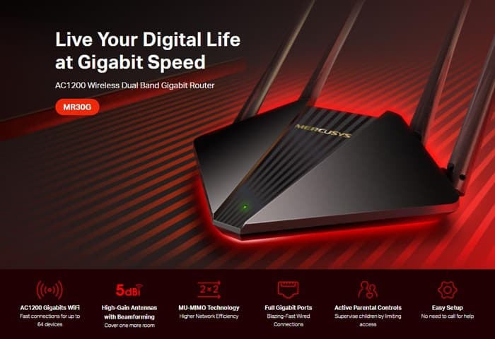Ασύρματος δρομολογητής Gigabit MERCUSYS MR30G, Wi-Fi 1200Mbps AC1200, Έκδ. 1.0 2