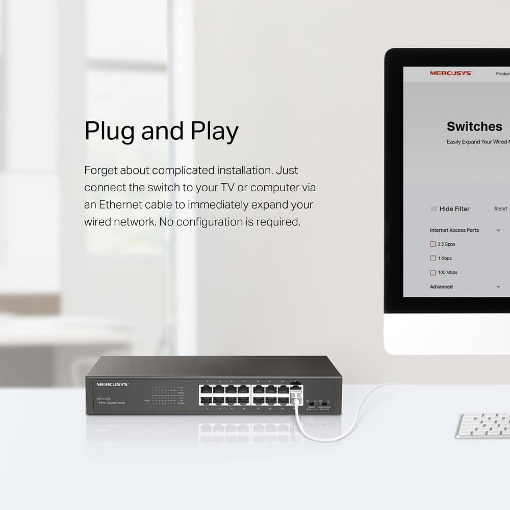 MERCUSYS επιτραπέζιος/rack mount switch MS116GS, 16x Gigabit θυρές, V1.0 4