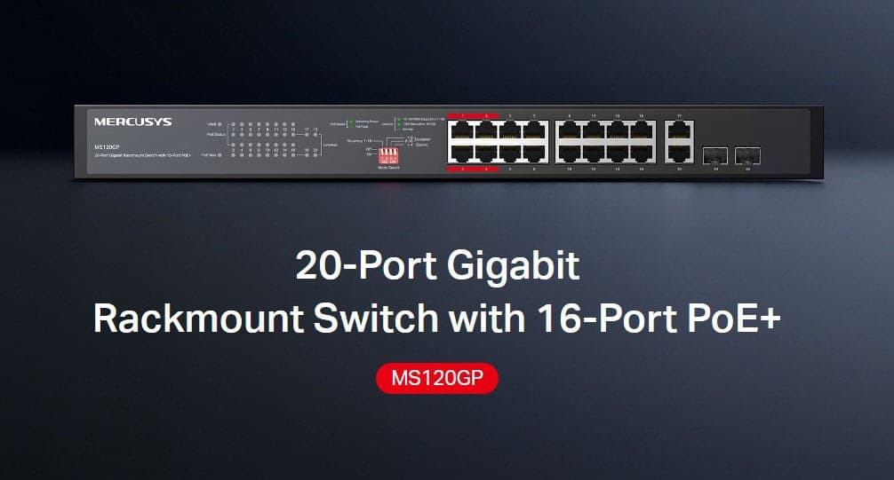 MERCUSYS rackmount switch MS120GP, 20x Gigabit θύρες, PoE+, V1.0 2