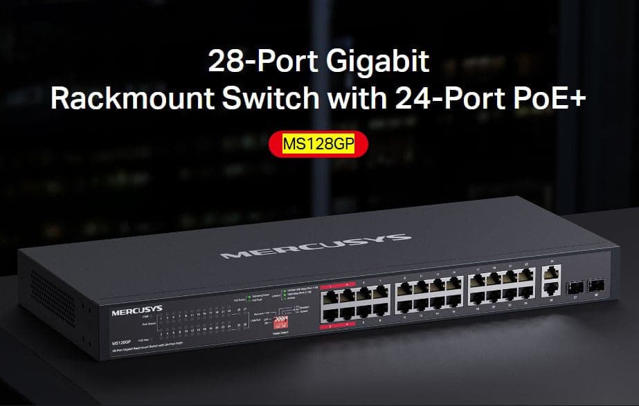 MERCUSYS rackmount switch MS128GP, 28x Gigabit θύρες, PoE+, V1.0 2