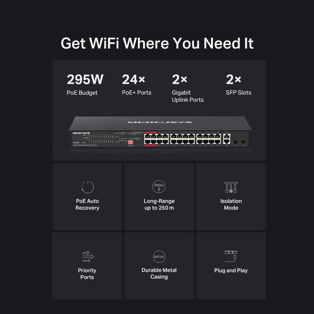 MERCUSYS rackmount switch MS128GP, 28x Gigabit θύρες, PoE+, V1.0 4