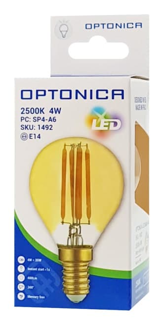 OPTONICA LED λάμπα G45 Filament 1492, 4W, 2500K, E14, 400lm 2