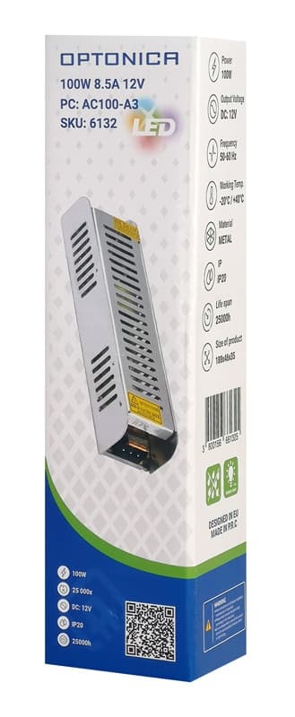 OPTONICA τροφοδοτικό LED καλωδιοταινίας 6132, 100W, 12V/8.5A 3