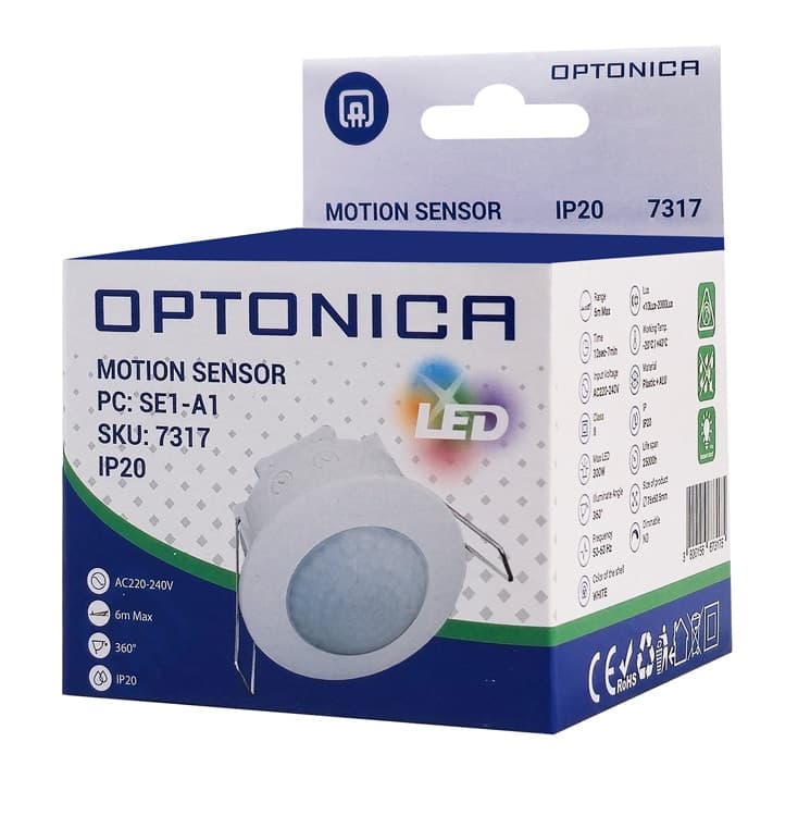 OPTONICA αισθητήρας κίνησης 7317, χωνευτός, 360°, 6m, IP20, λευκός 3
