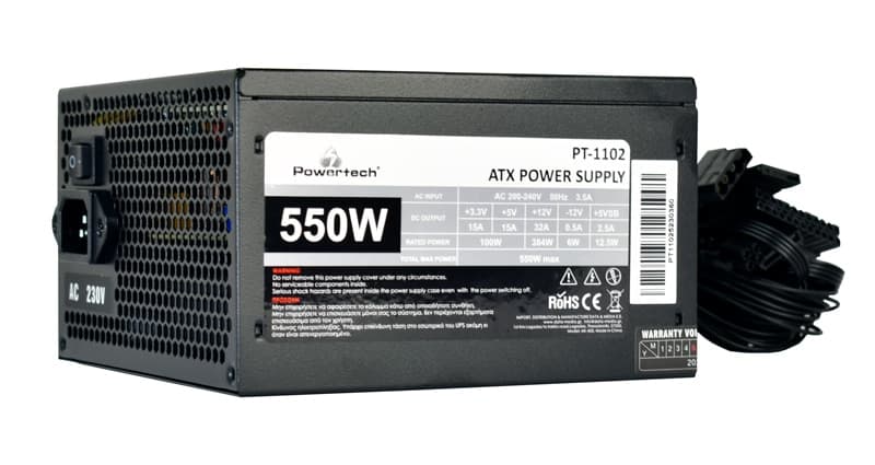 POWERTECH τροφοδοτικό για PC PT-1102, 550W, ATX, 120mm Fan 3