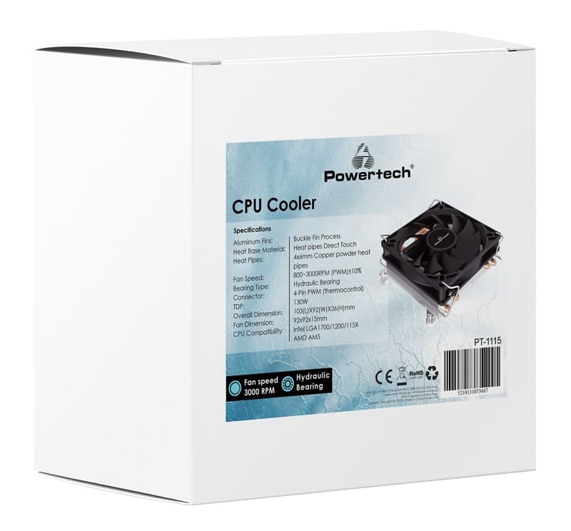 POWERTECH ψύκτρα για CPU PT-1115, low profile, TDP 130W 3