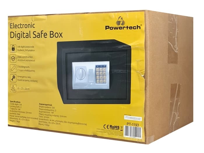 POWERTECH χρηματοκιβώτιο ασφαλείας PT-1193, ψηφιακό κλείδωμα, 35x25x25cm, 9.5kg 7